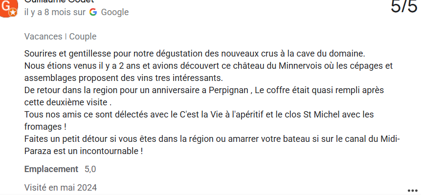 avis clients de la vente en direct te/dégustation au caveau de Paraza 